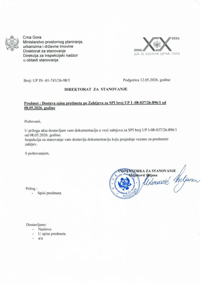 Informacije kojima je po zahtjevu za SPI pristup odobren za 2026. godinu - UPI-08-037-26-896 Informacija 3 S.P.