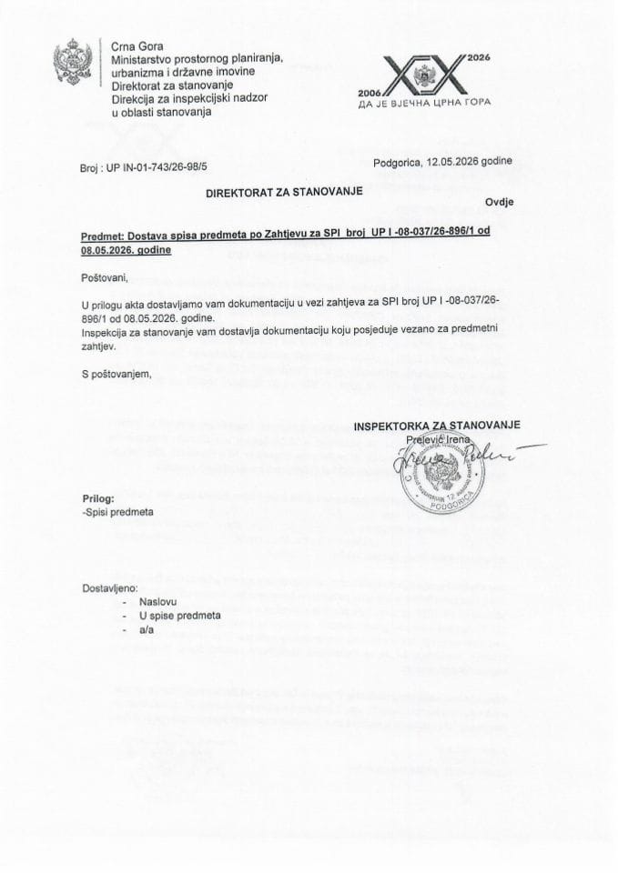 Informacije kojima je po zahtjevu za SPI pristup odobren za 2026. godinu - UPI-08-037-26-896 Informacija 1 S.P.