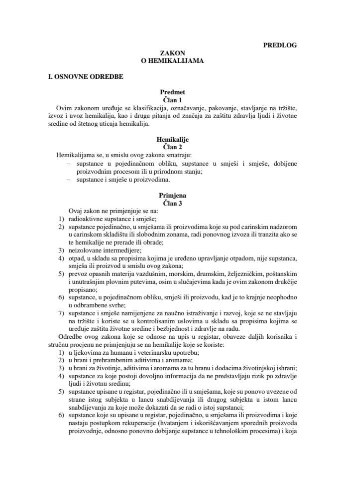 Predlog zakona o hemikalijama