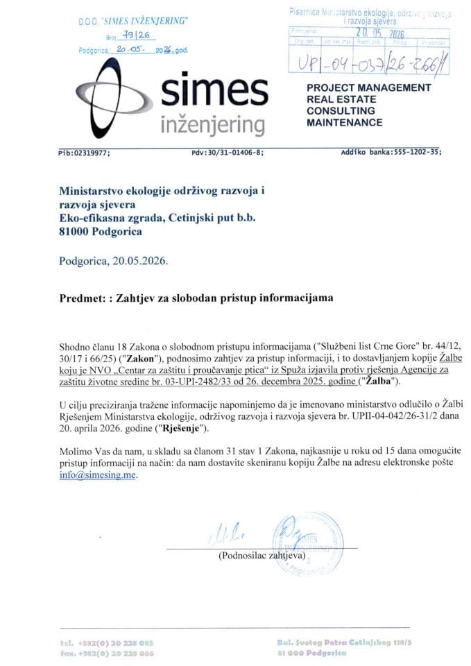 Zahtjevi - Slobodan pristup informacijama -   Simes inzenjering