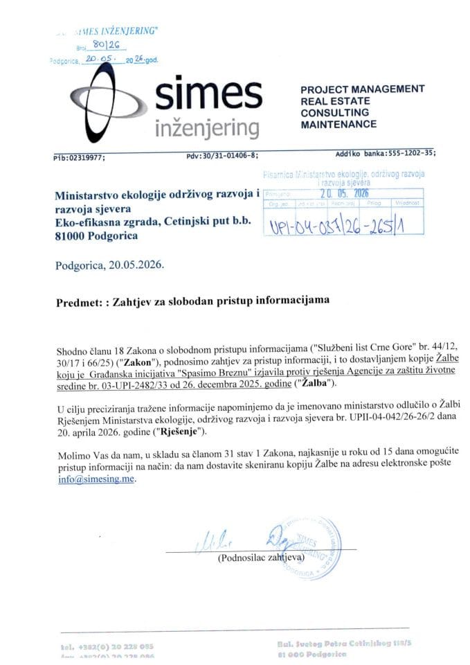 Zahtjevi - Slobodan pristup informacijama - Simes inzenjering