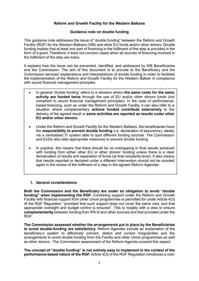 EC Guidance note on double funding