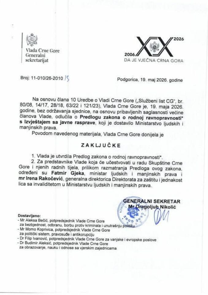 Predlog zakona o rodnoj ravnopravnosti s Izvještajem sa javne rasprave - zaključci