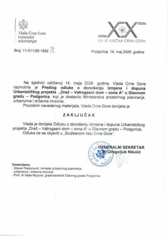 Предлог одлуке о доношењу Измјена и допуна Урбанистичког пројекта "Драч - Ватрогасни дом - зона А" у Главном граду – Подгорица - закључци