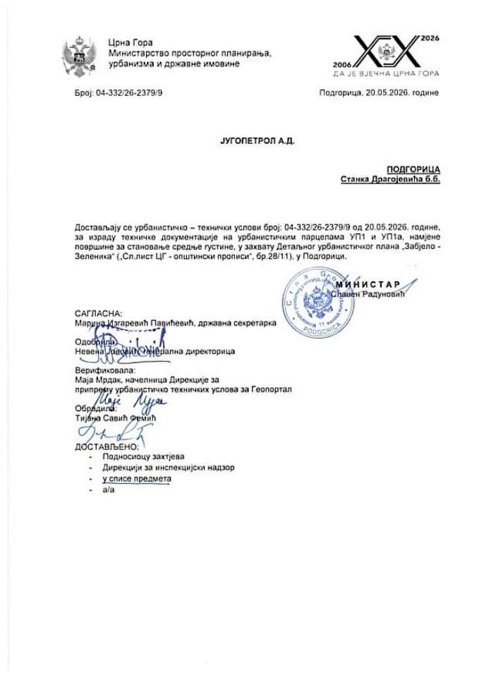 Izdati urbanističko-tehnički uslovi - 04-332-26-2379-9 JUGOPETROL A.D. PODGORICA