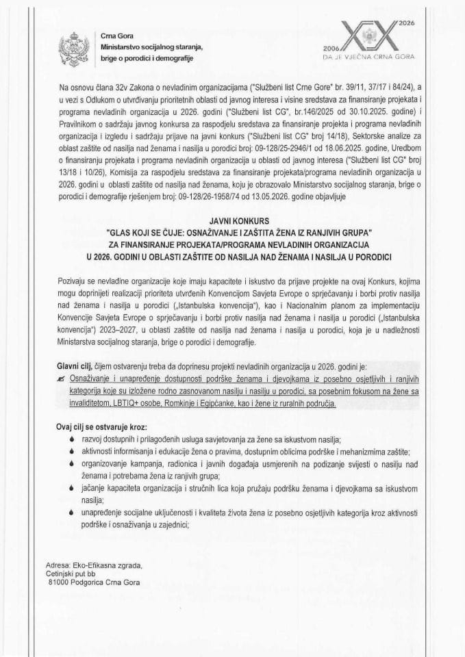 Javni konkurs 2026 zaštita žena PDF