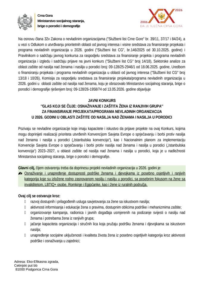 Javni konkurs Zaštita od nasilja nad ženama i nasilja u porodici WORD