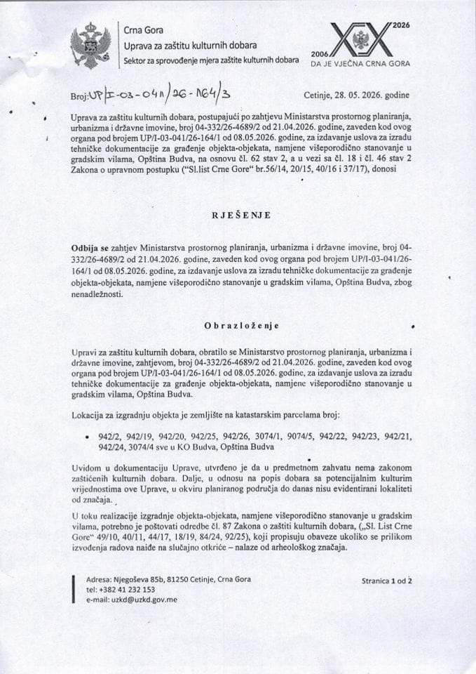 Rješenje o odbijanju zahtjeva UP-I-03-041-26-164-3 od 28.05.2026.