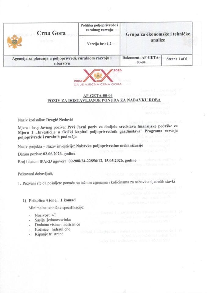 Poziv za dostavljanje ponuda - Dragić Nedović