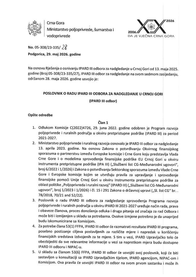 MNE i ENG - Poslovnik o radu IMC III-Rules of procedures IMC III. - 28.05.2026.