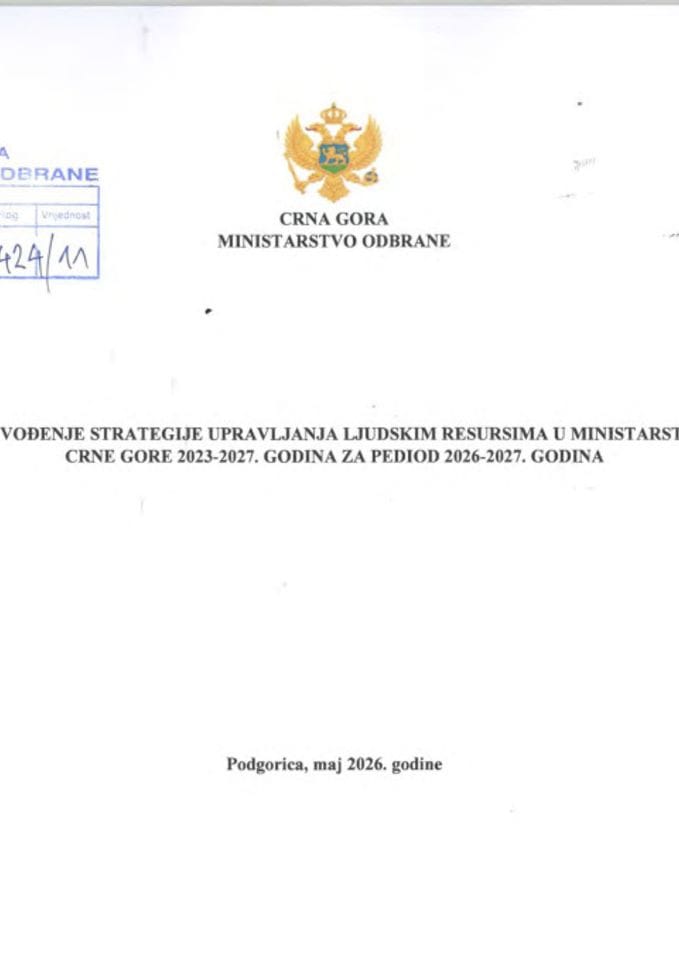 Predlog akcionog plana za sprovođenje Strategije upravljanja ljudskim resursima u Ministarstvu odbrane i Vojsci Crne Gore 2023-2027. godina za period 2026-2027. godina