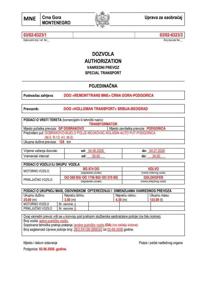REMONTTRANS MNE 03-02-6323-HOLLEMAN TRANSPORT