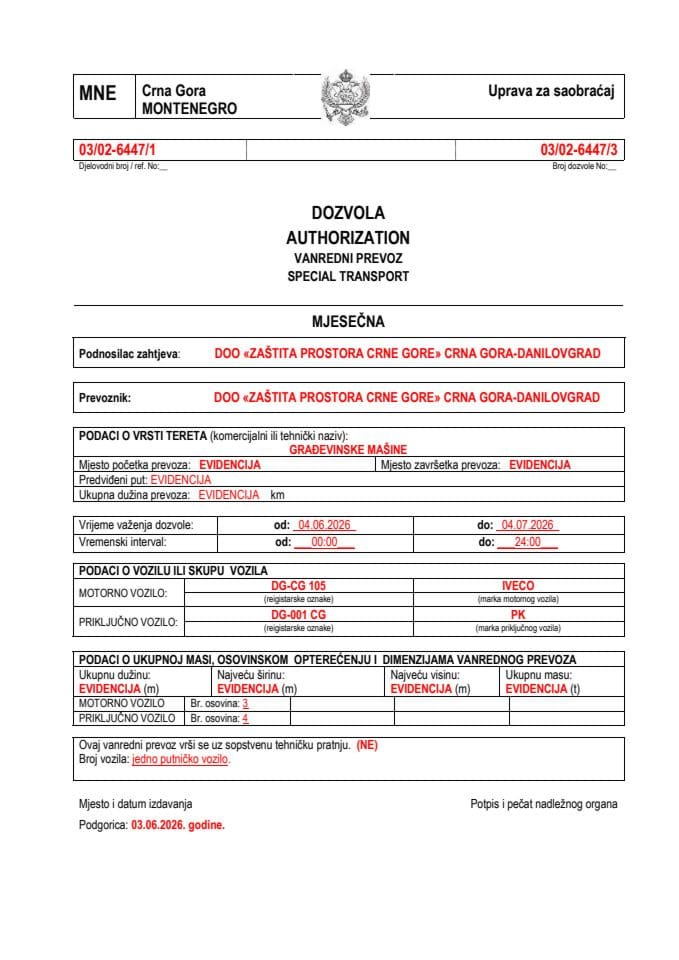 ZAŠTITA PROSTORA CRNE GORE 03-02-6447-jun-mjesečna