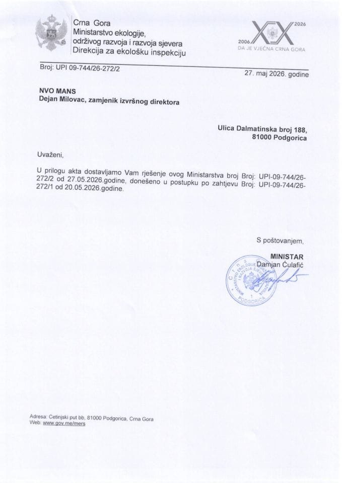 Rješenje po zahtjevu NVO MANS UPI 09-744-26-272-2 od 27.02.2026