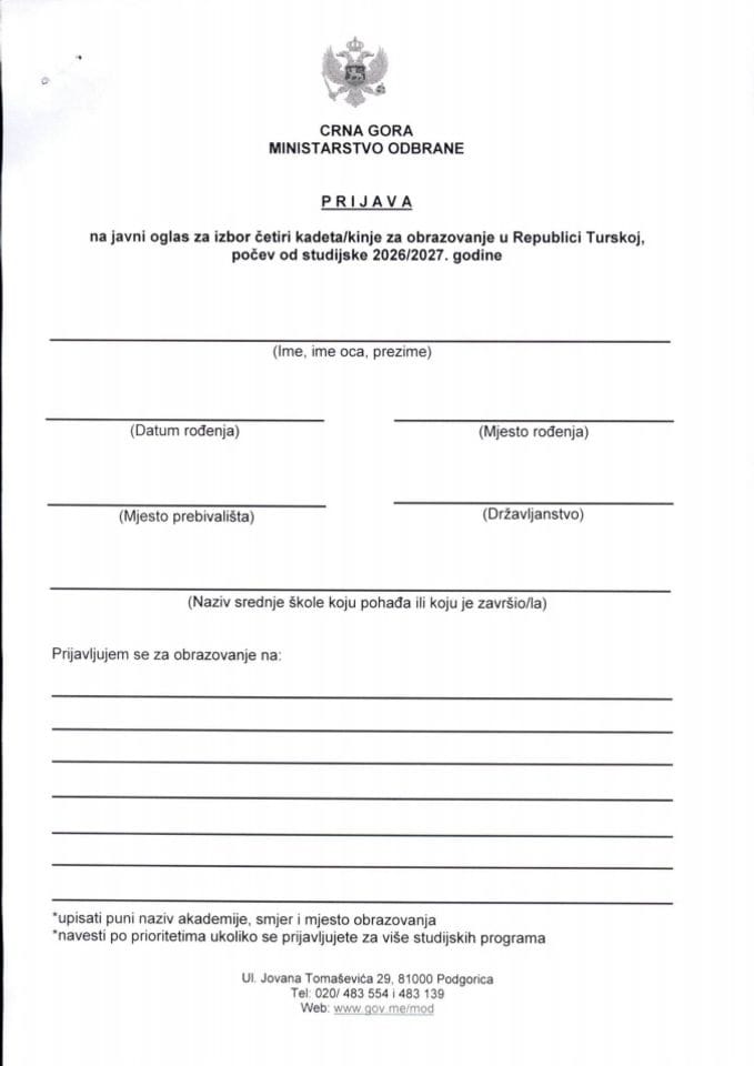 Prijavni obrazac - Turska