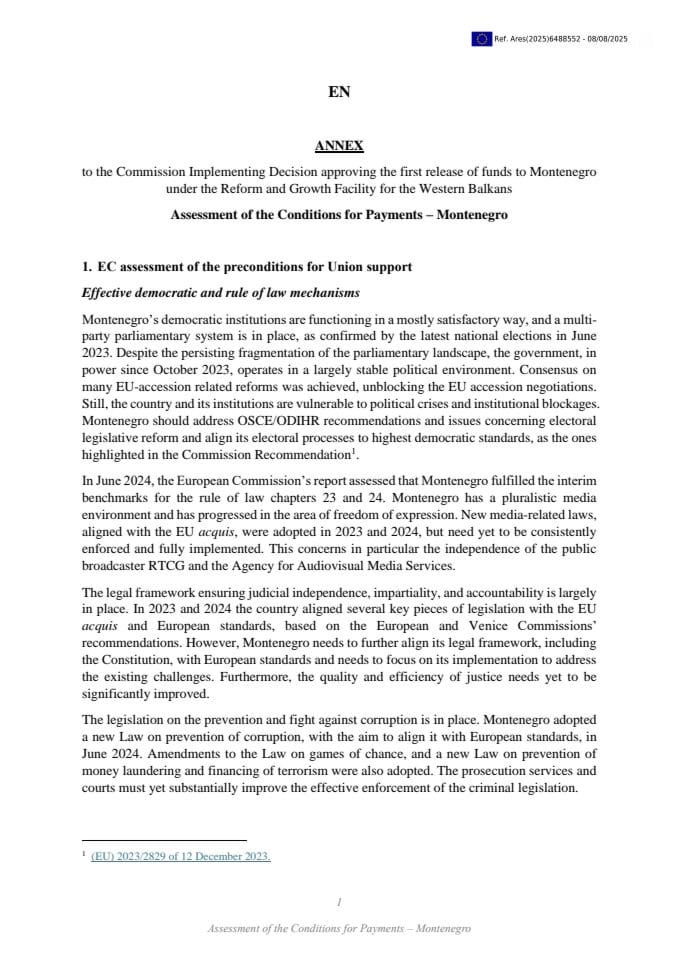Annex to Commission Implementing Decision for first tranche