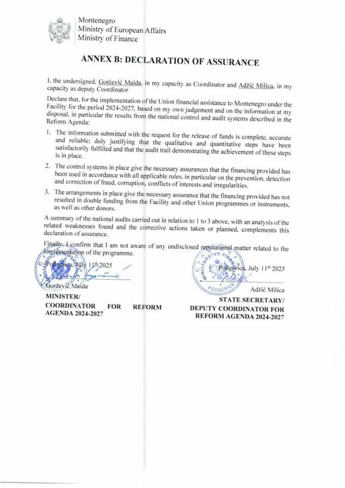 Annex B of Faciity Agreement Model for the declaration of assurance