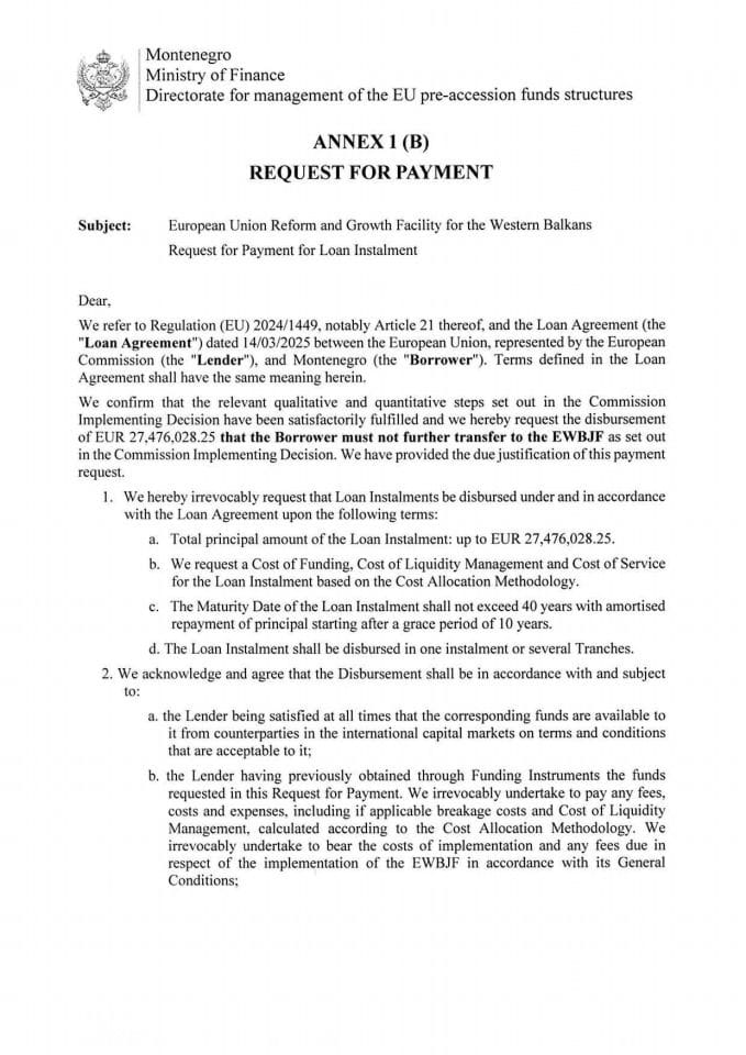 Annex 1b of Loan Agreement Request for payment