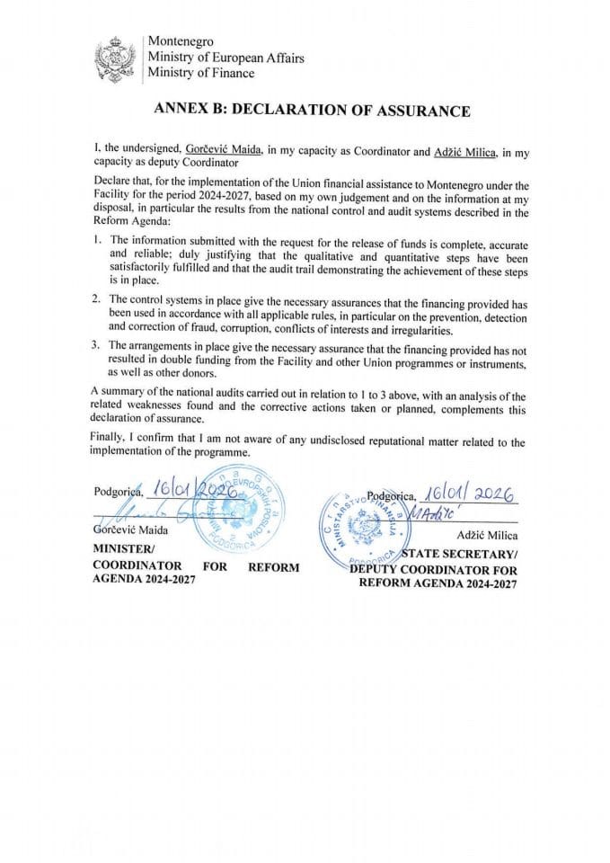 Annex B of Facility Agreement Model for the declaration of assurance