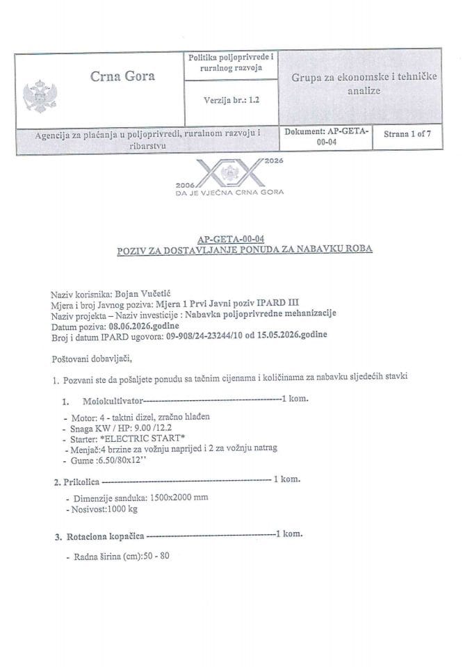 Zahtjev za ponude Vučetić Bojana