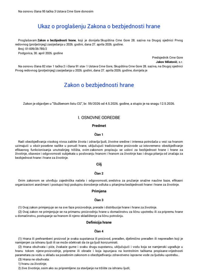 Zakon o bezbjednosti hrane