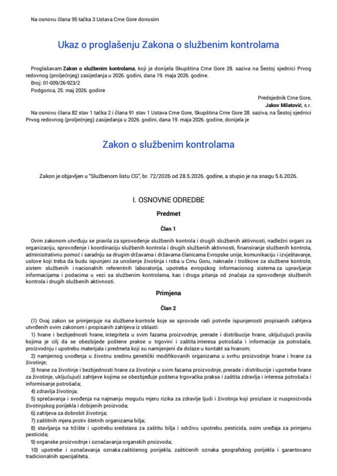Zakon o službenim kontrolama