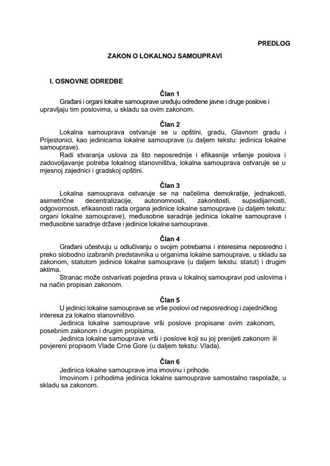 Predlog zakona o lokalnoj samoupravi s Izvještajem sa javne rasprave
