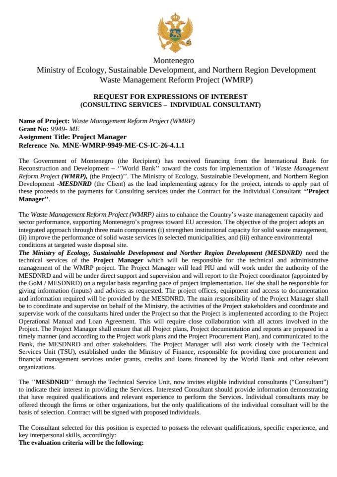 1. Final ReOI PM Individual Consultant WMRP