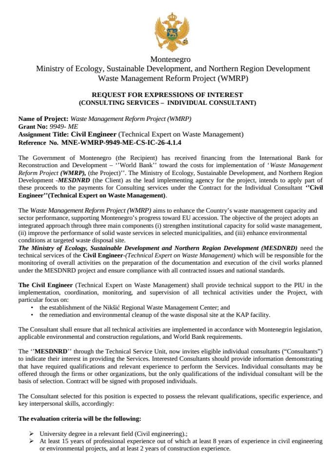 4. Final ReOI Civil Engineer_Individual Consultant WMRP