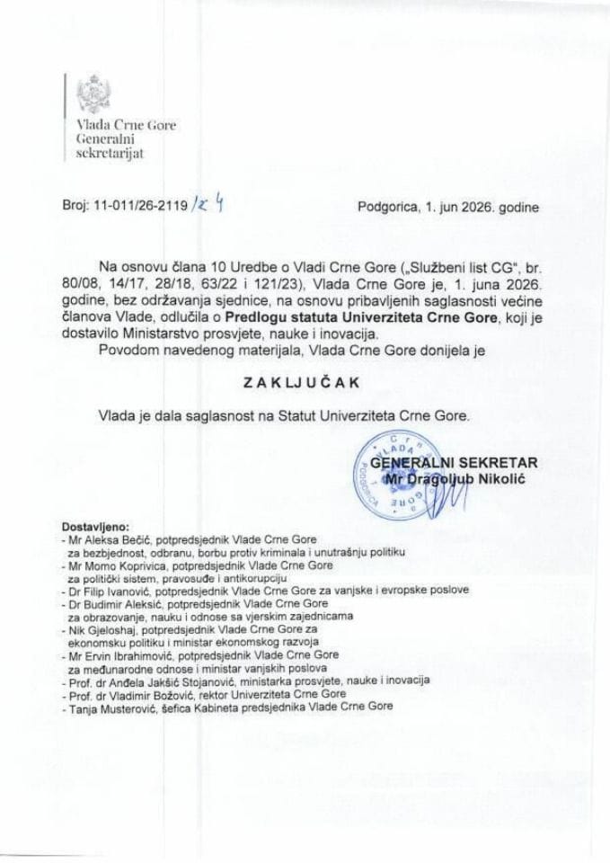 Predlog statuta Univerziteta Crne Gore - Zaključci