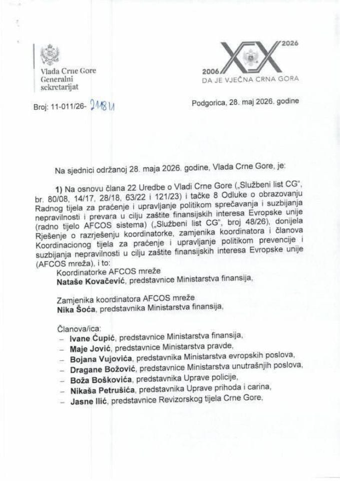 Kadrovska pitanja - 128. sjednica Vlade - Zaključci