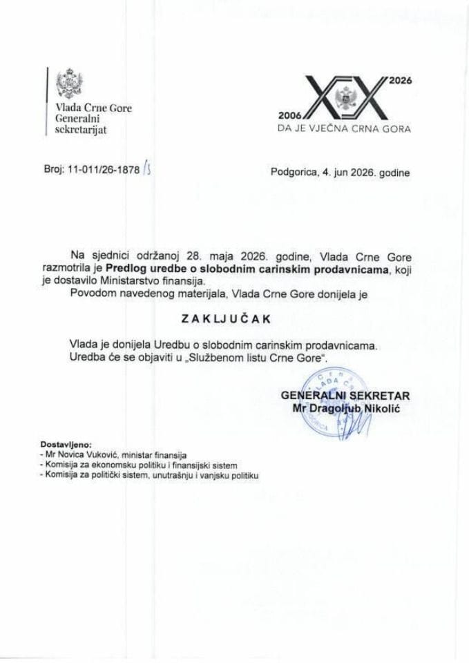Predlog uredbe o slobodnim carinskim prodavnicama - Zaključci
