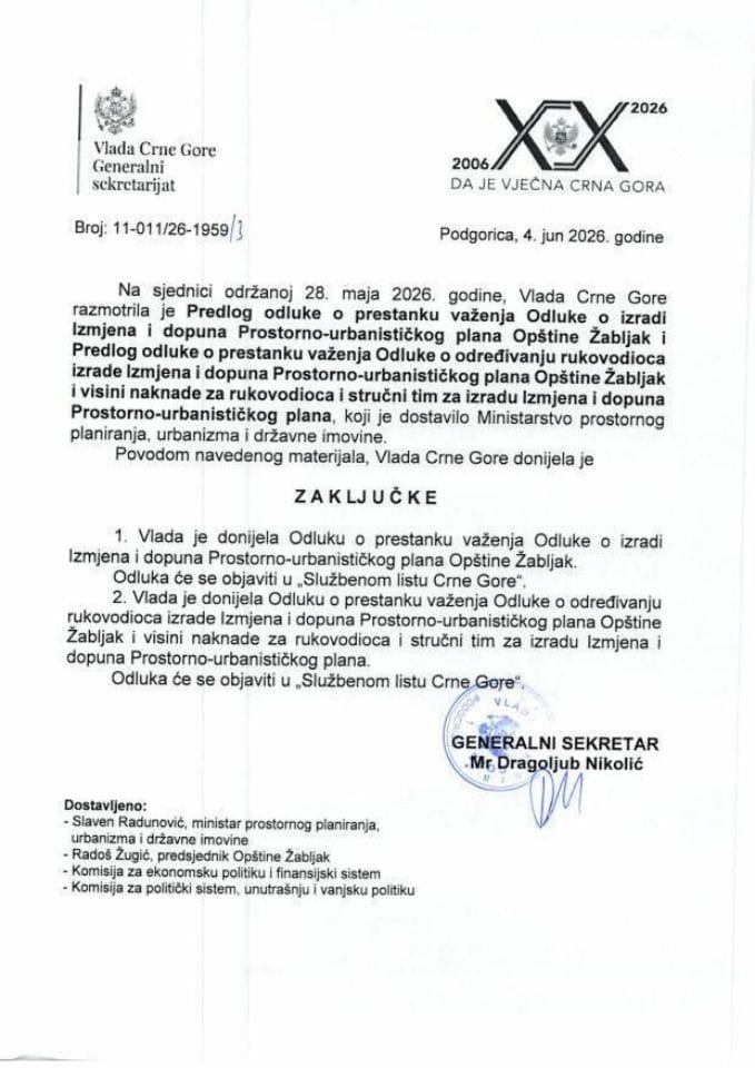 Predlog odluke o prestanku važenja Odluke o izradi Izmjena i dopuna Prostorno-urbanističkog plana Opštine Žabljak - Zaključci
