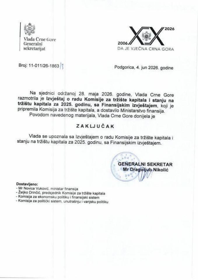 Izvještaj o radu Komisije za tržište kapitala i stanju na tržištu kapitala za 2025. godinu sa finansijskim izvještajem - Zaključci