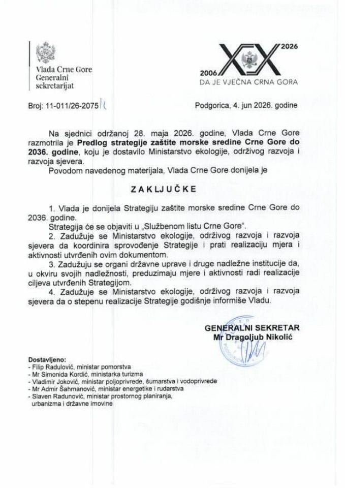 Predlog strategije zaštite morske sredine Crne Gore do 2036. godine - Zaključci