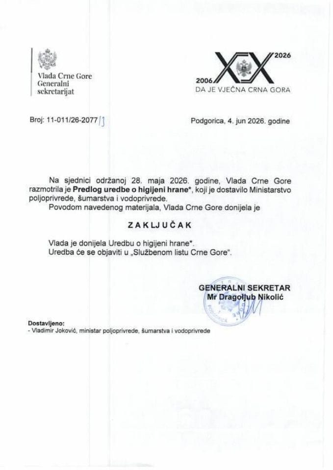 Predlog uredbe o higijeni hrane - Zaključci