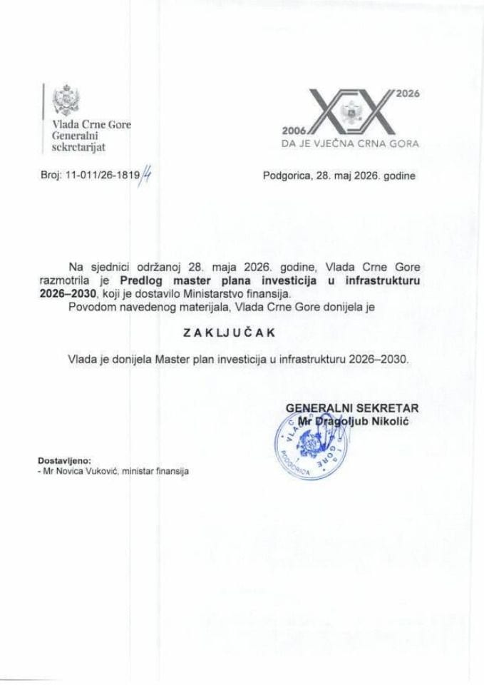 Predlog master plana investicija u infrastrukturu 2026-2030. - Zaključci