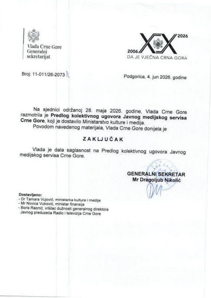 Predlog kolektivnog ugovora Javnog medijskog servisa Crne Gore - Zaključci