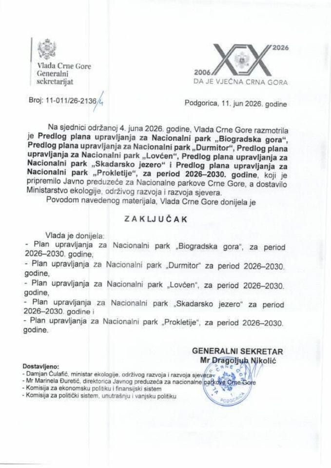 Predlog plana upravljanja za Nacionalni park „Biogradska gora“, za period 2026 -2030, Predlog plana upravljanja za Nacionalni park „Durmitor“, za period 2026-2030, Predlog plana upravljanja za Nacionalni park „Lovćen“, za period 2026-2030... - Zaključci