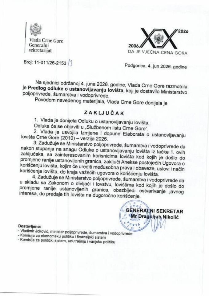 Predlog odluke o ustanovljavanju lovišta - Zaključci