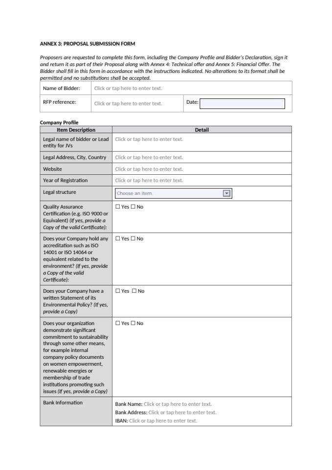 ANNEX 3 PROPOSAL SUBMISSION FORM RFP 05-26 GEF 7