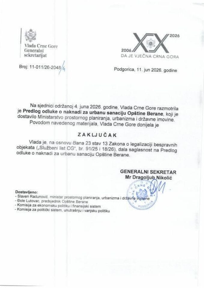 Predlog odluke o naknadi za urbanu sanaciju Opštine Berane - zaključci