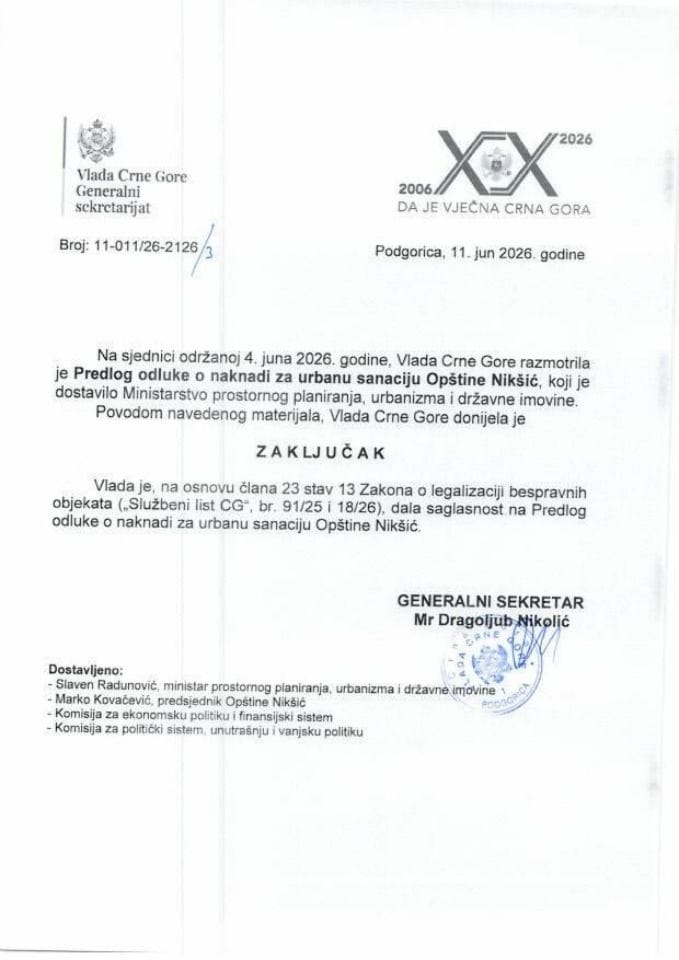 Predlog odluke o naknadi za urbanu sanaciju Opštine Nikšić - zaključci