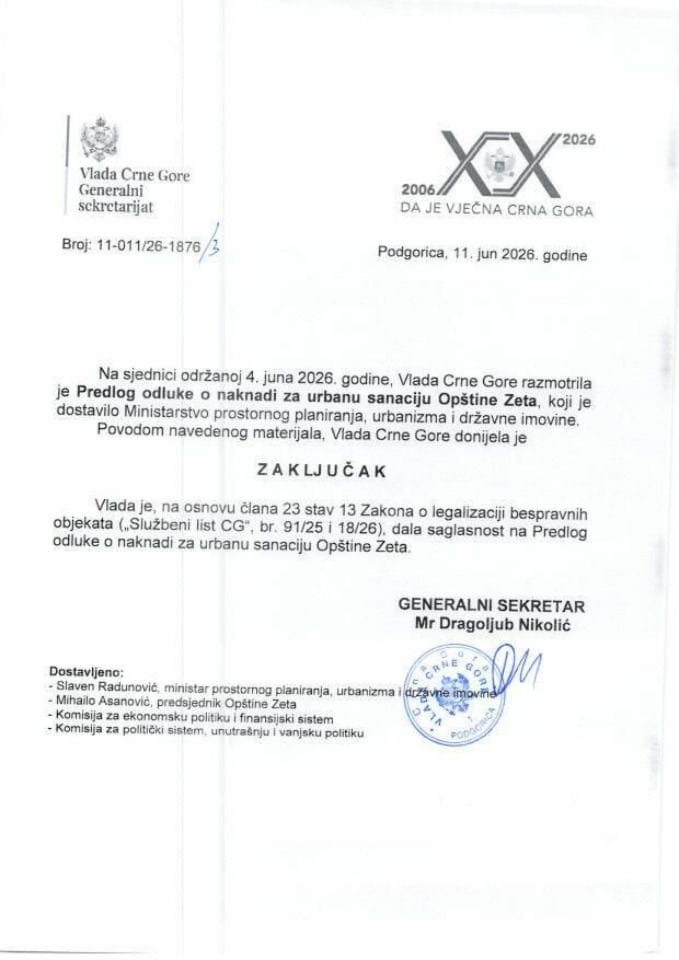 Predlog odluke o naknadi za urbanu sanaciju Opštine Zeta - zaključci