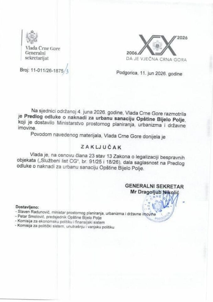 Predlog odluke o naknadi za urbanu sanaciju Opštine Bijelo Polje - zaključci