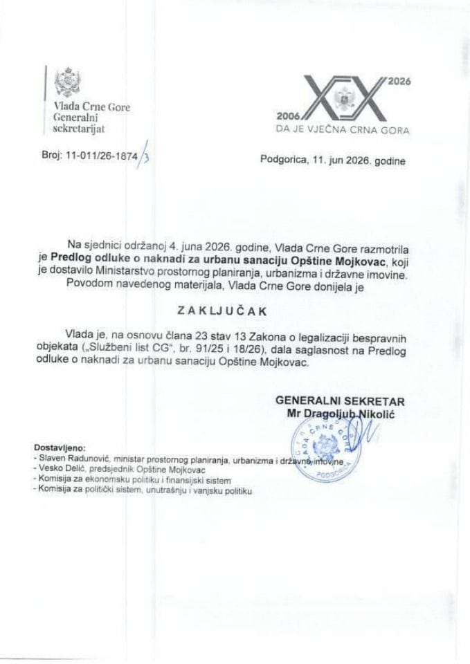 Predlog odluke o naknadi za urbanu sanaciju Opštine Mojkovac - zaključci