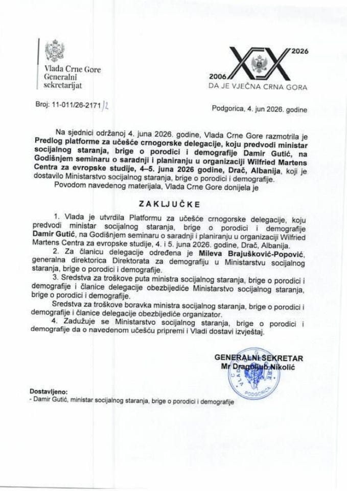 Предлог платформе за учешће делегације коју предводи министар социјалног старања, бриге о породици и демографије, Дамир Гутић, на Годишњем семинару о сарадњи и планирању у организацији Wilfried Martens Центра за европске студије - закључци