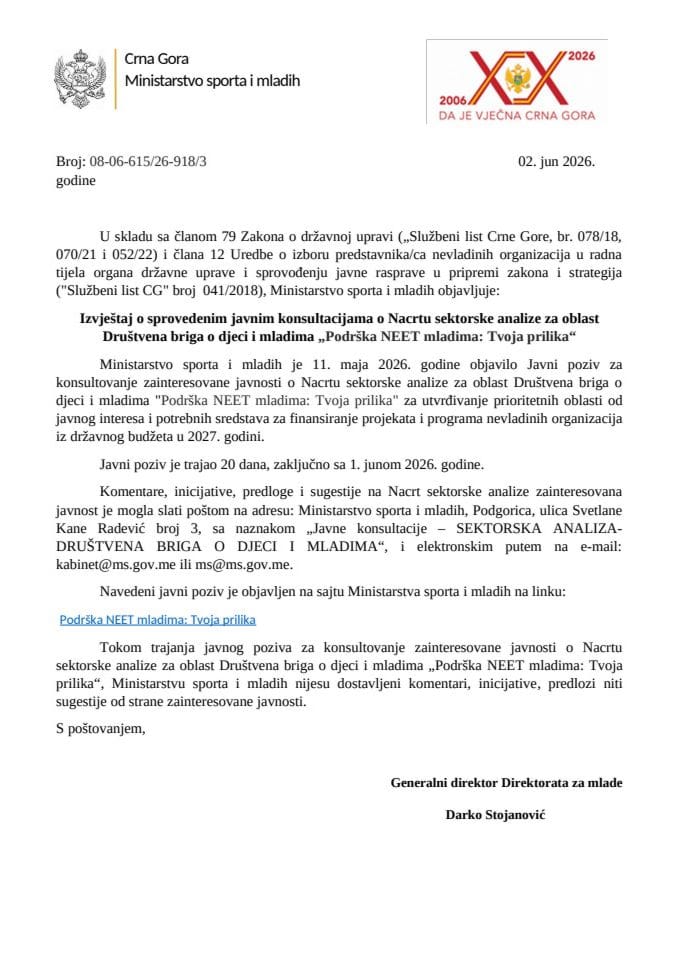 Izvještaj NEET javne konsultacije 2027. konačna