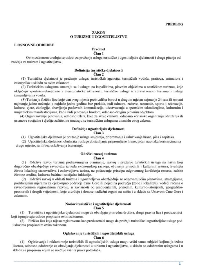 Predlog zakona o turizmu i ugostiteljstvu s Izvještajem sa javne rasprave