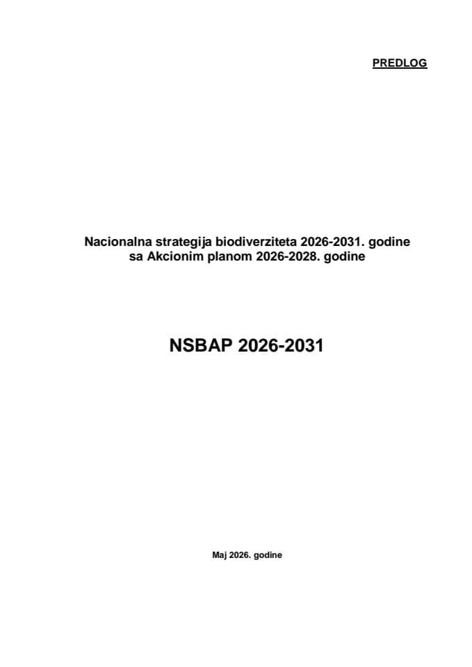 Predlog nacionalne strategije biodiverziteta 2026-2031. godine sa Predlogom akcionog plana 2026-2028. godine